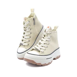 Sneakers alta con plateau beige