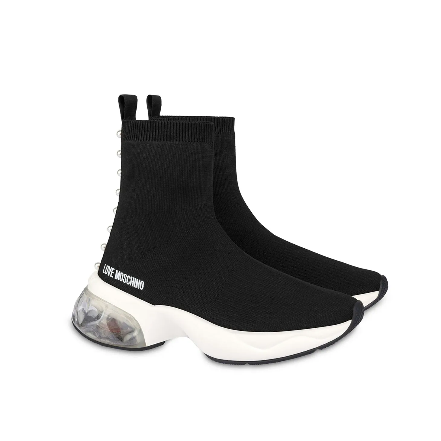 Sneakers alta in calza con perle nero