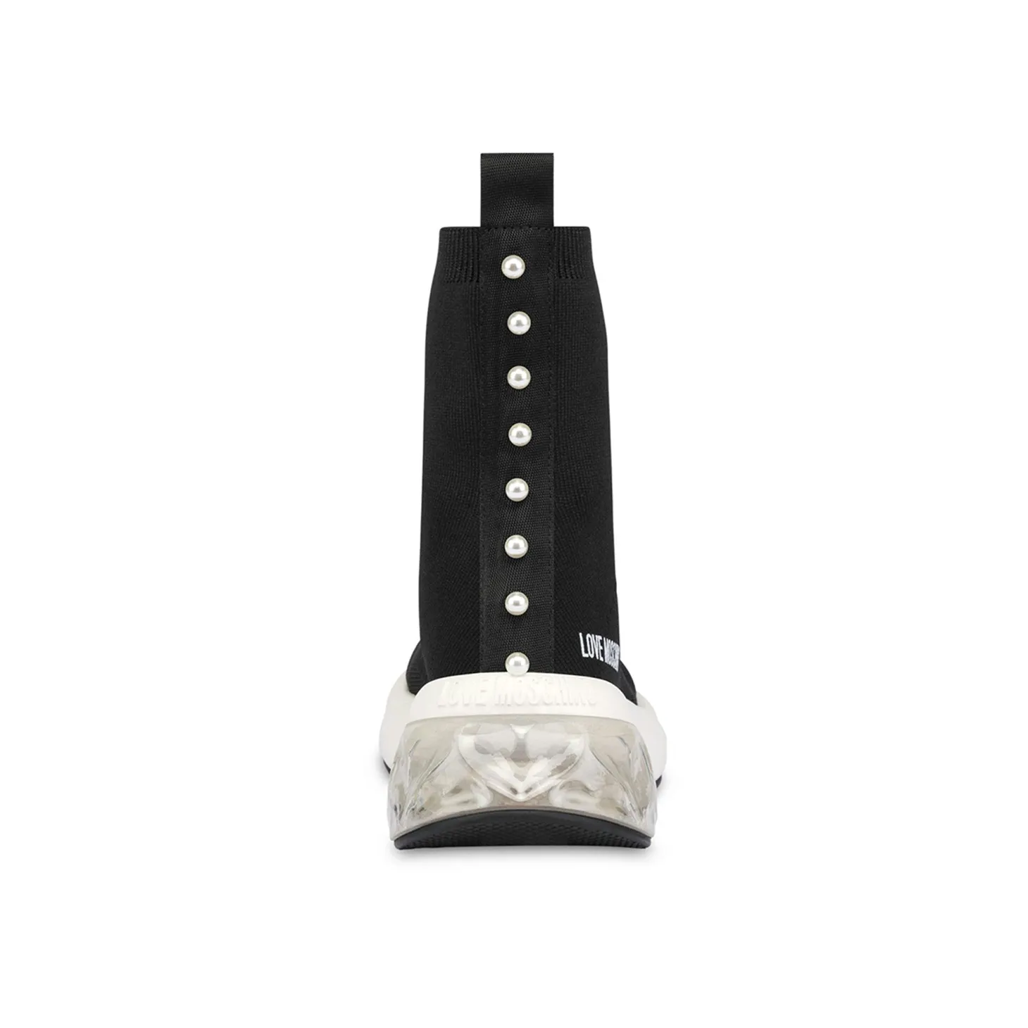 Sneakers alta in calza con perle nero