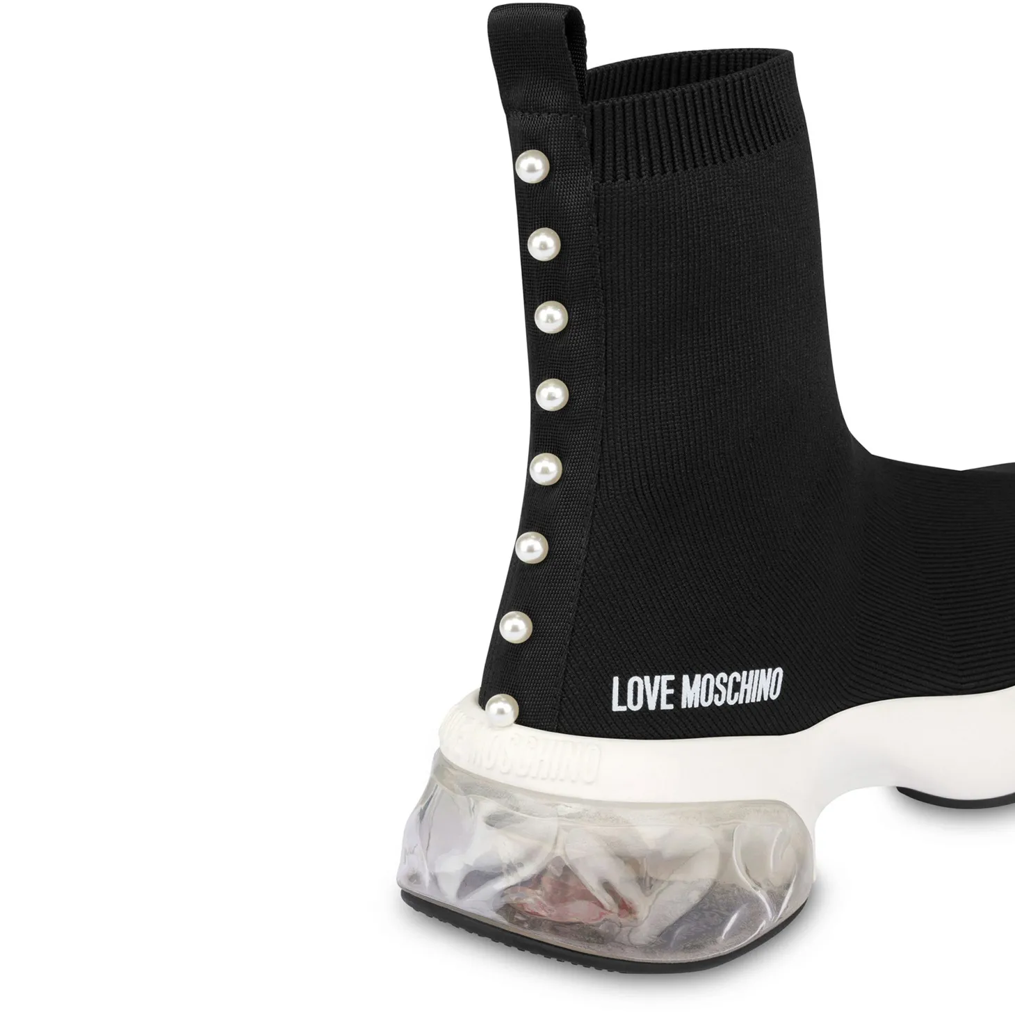 Sneakers alta in calza con perle nero