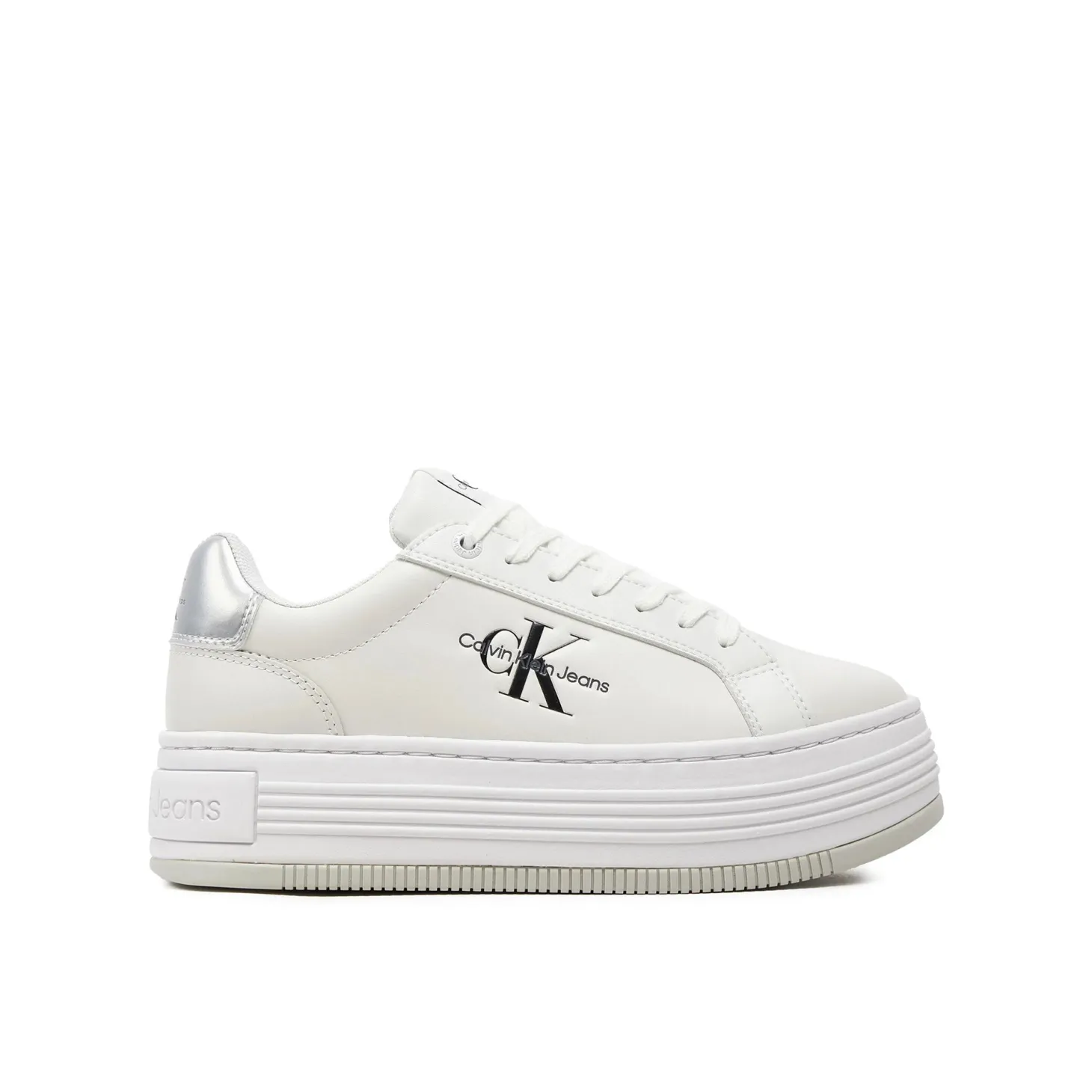 Sneakers bold platform e logo low bianco/argento