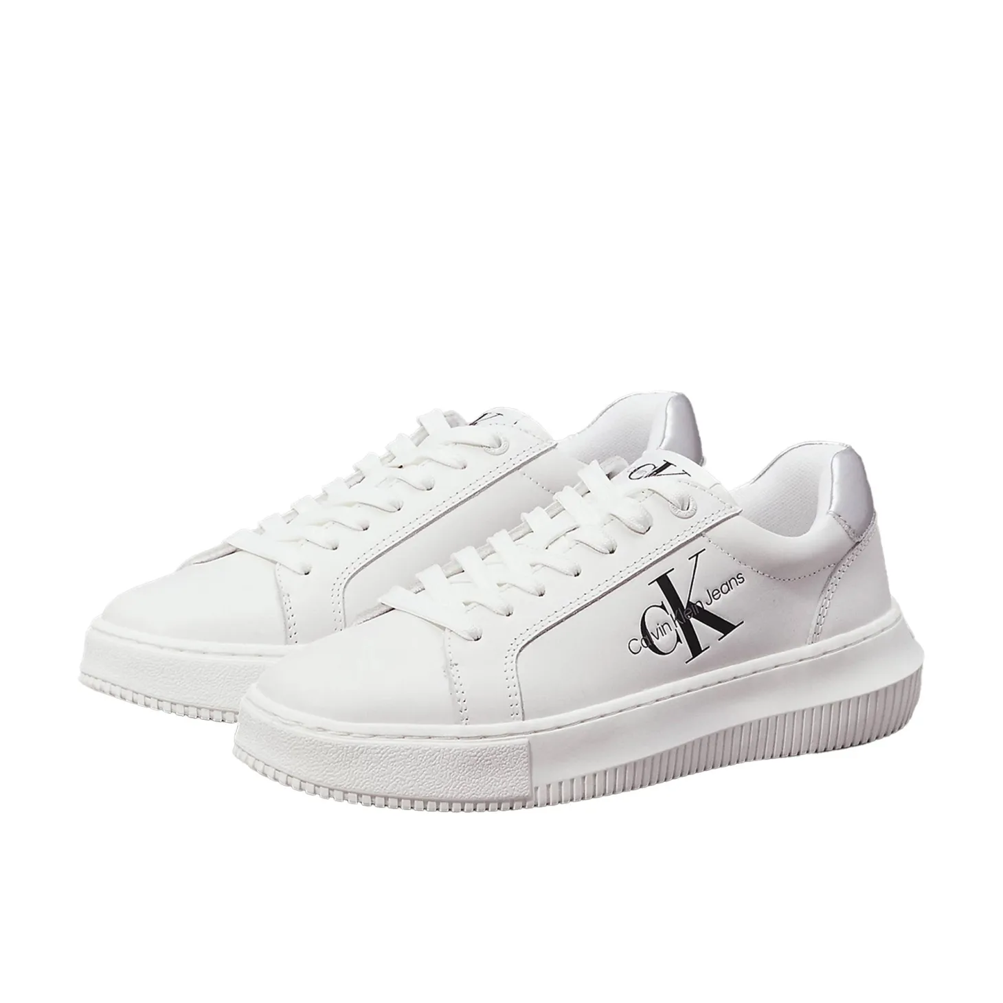 Sneakers chunky cupsole con logo laterale bianco/argento