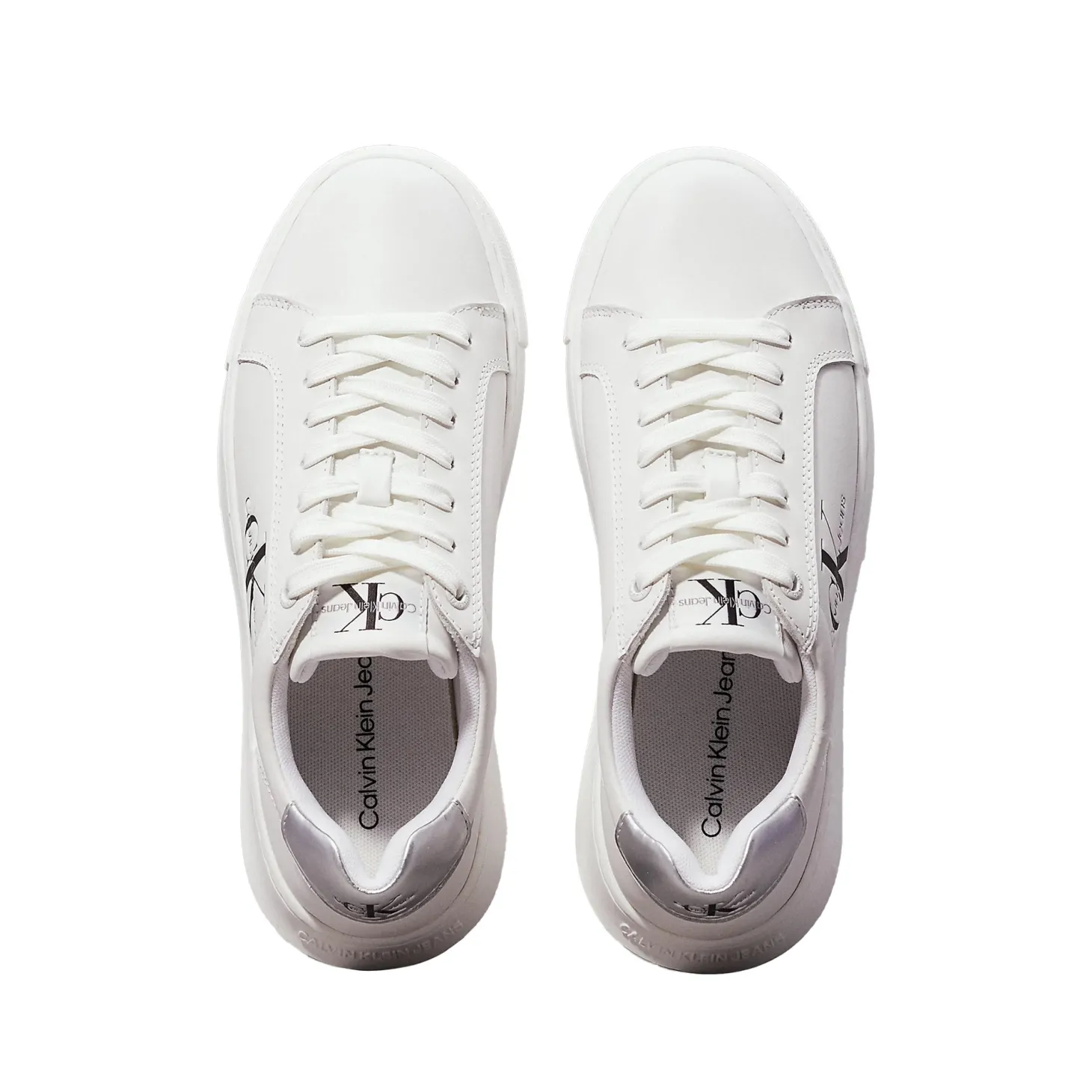 Sneakers chunky cupsole con logo laterale bianco/argento
