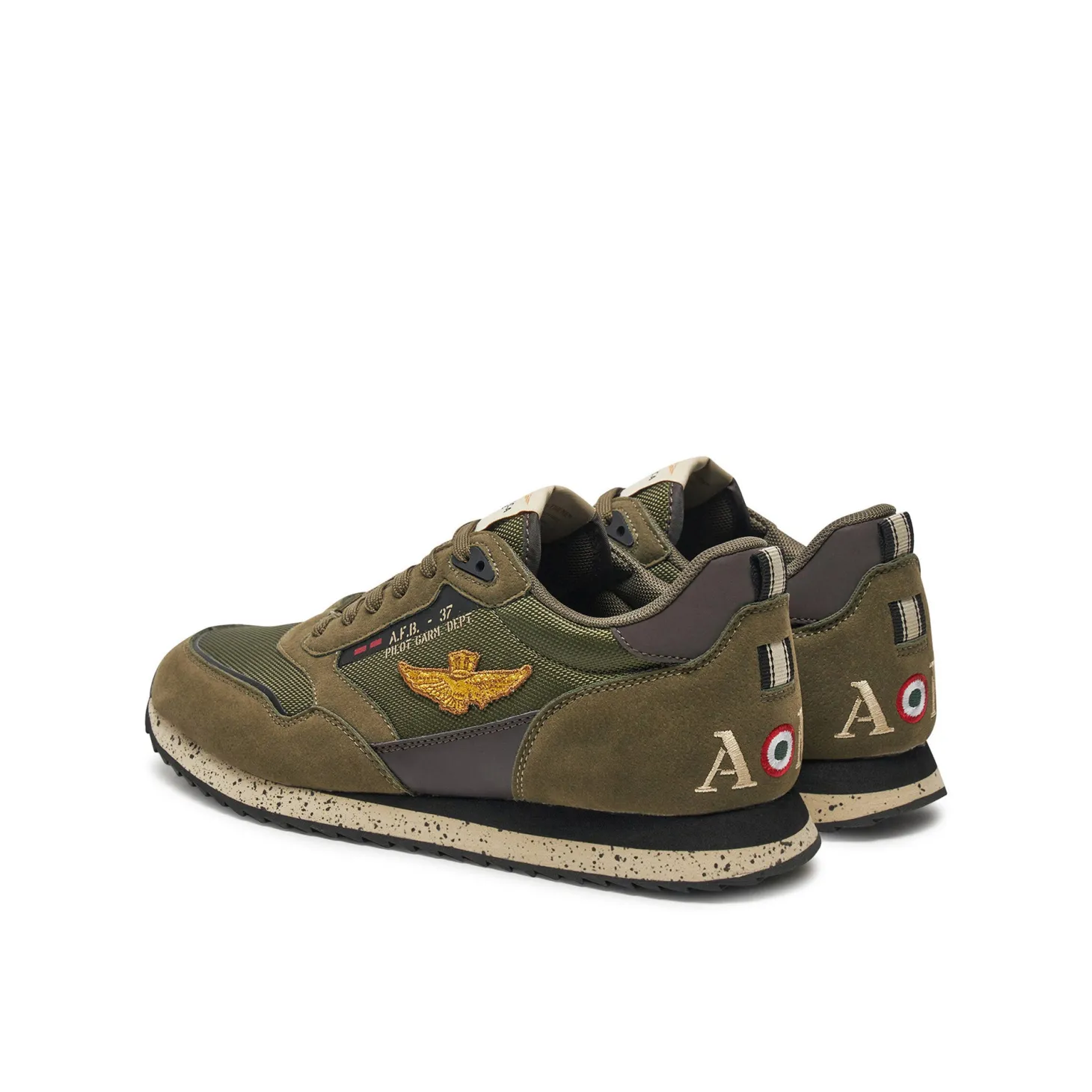 Sneakers ecopelle e mesh con aquila turrita e ricamo posteriore verde