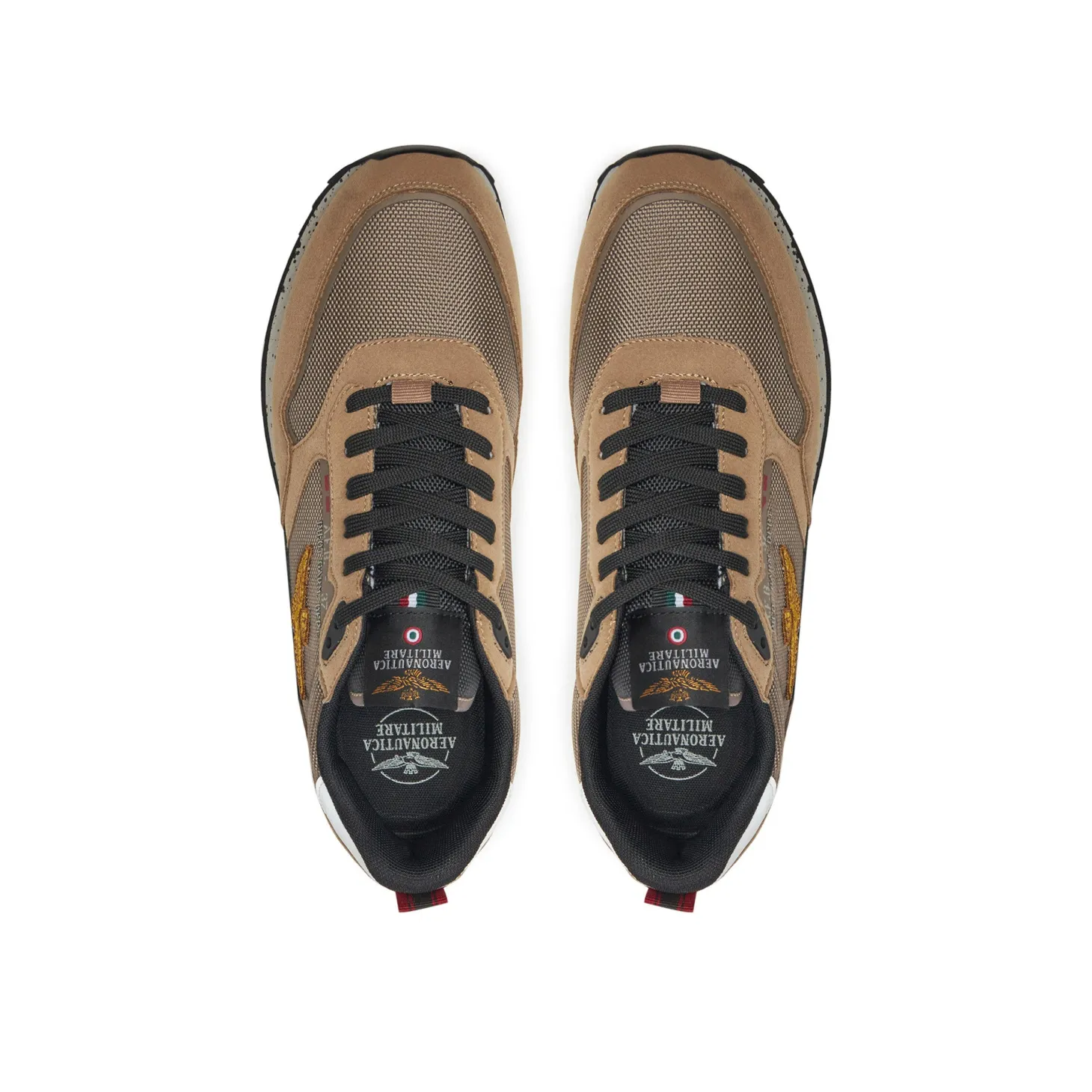 Sneakers ecopelle e mesh con aquila turrita e ricamo posteriore beige/