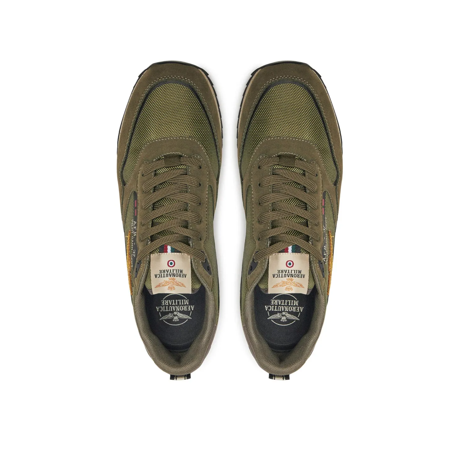 Sneakers ecopelle e mesh con aquila turrita e ricamo posteriore verde