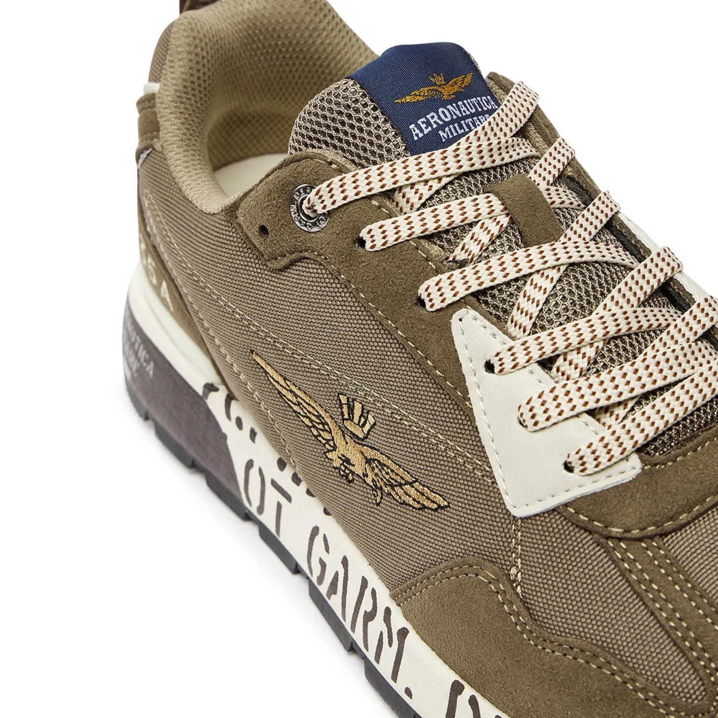 Sneakers mesh con ricamo aquila turrita taupe/beige
