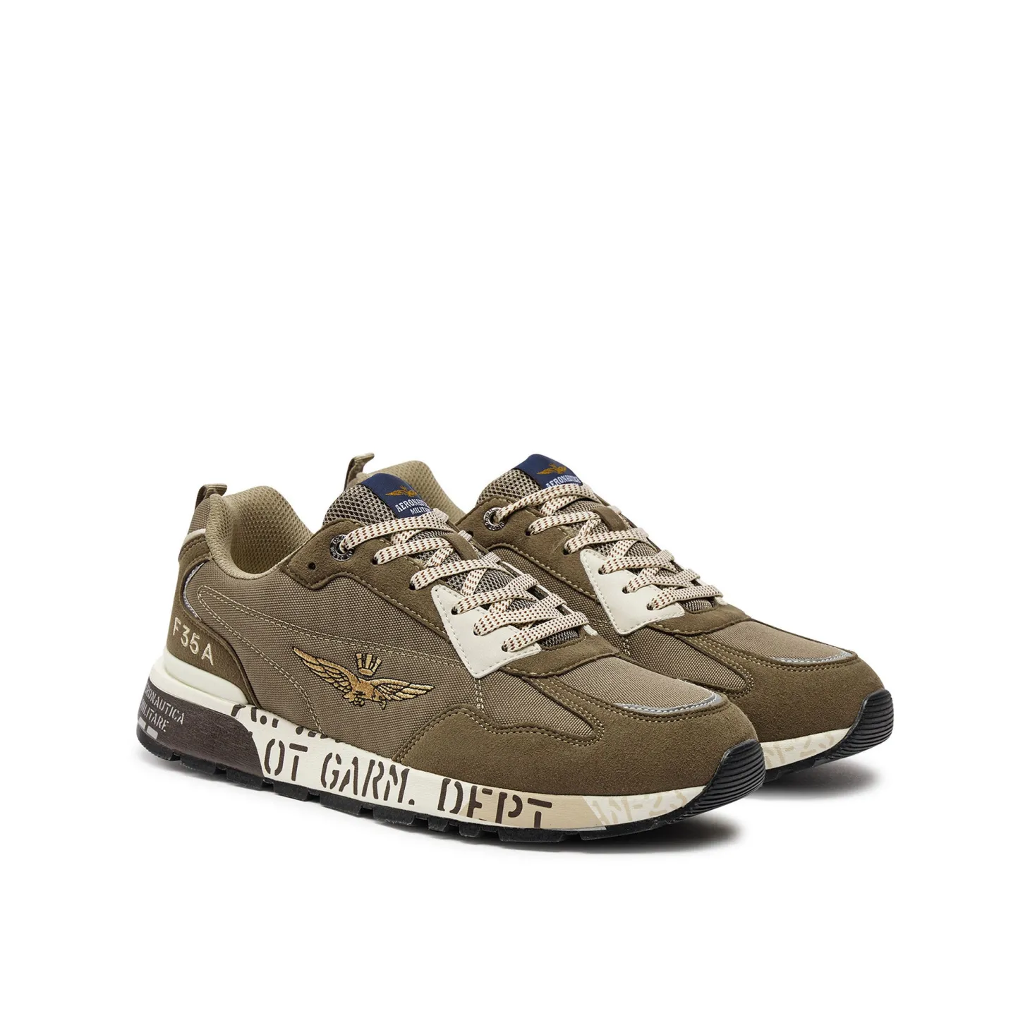 Sneakers mesh con ricamo aquila turrita taupe/beige