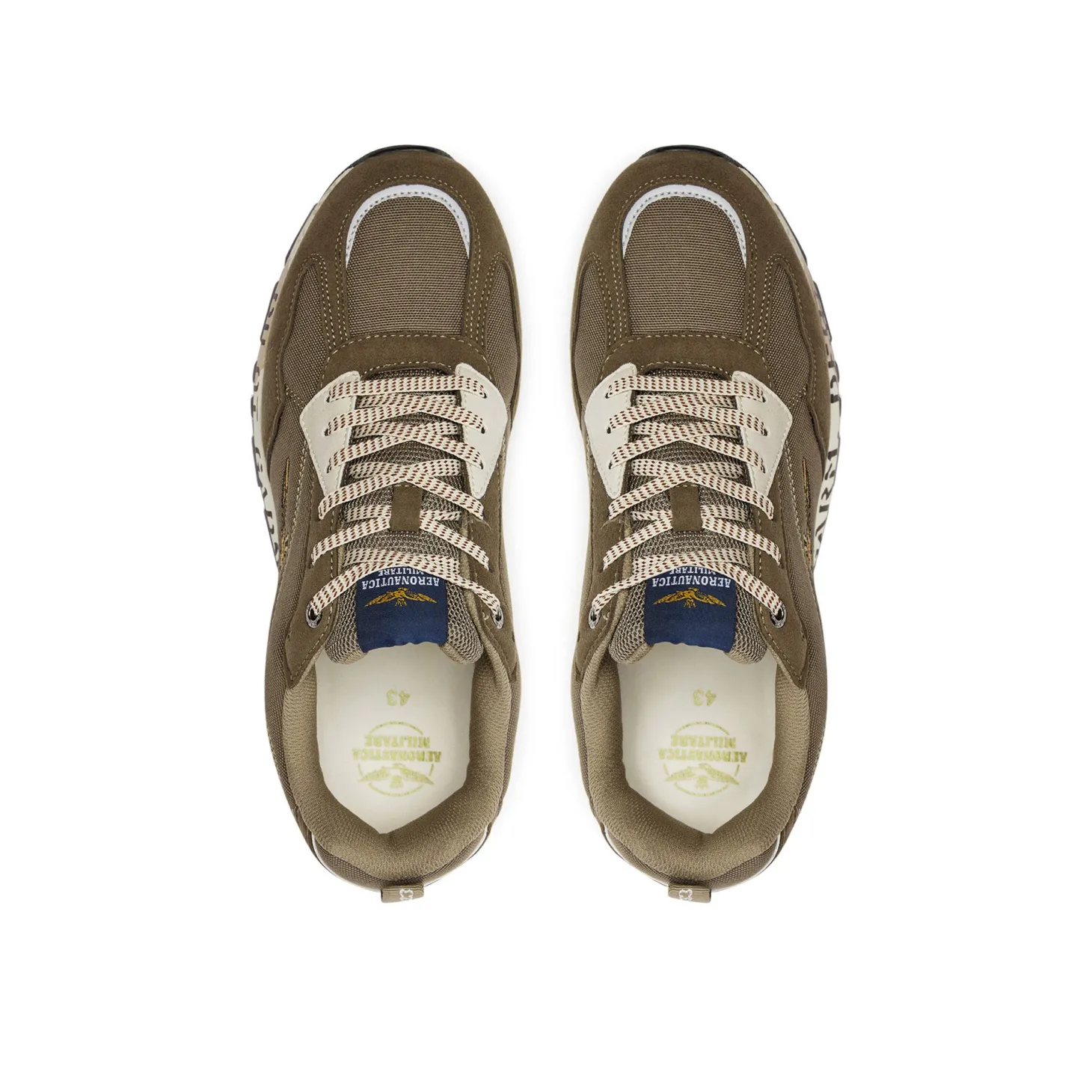 Sneakers mesh con ricamo aquila turrita taupe/beige