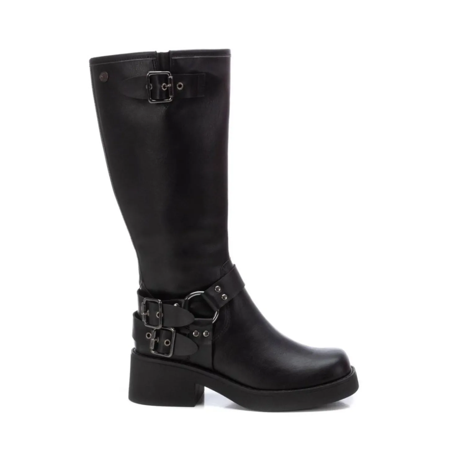 Stivale alto biker con fibbie nero
