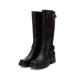Stivale alto biker con fibbie nero