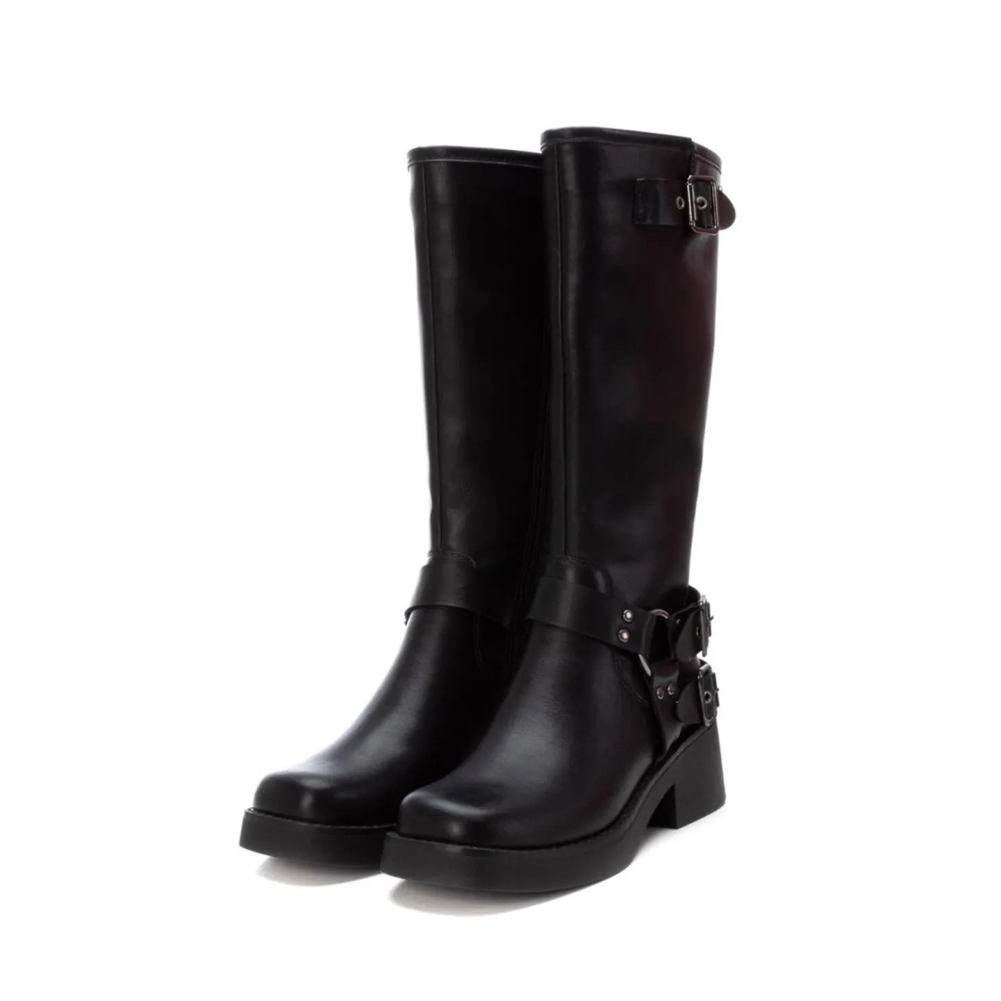 Stivale alto biker con fibbie nero