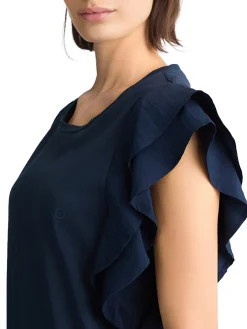 T- shirt con maniche con rouches blu