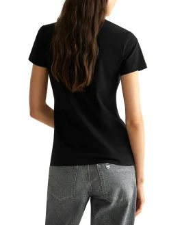T- shirt manica corta con strass zebrato nero