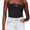 Top a fascia con spallina slim con badge logo centrale nero