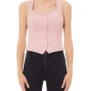 Top con bottoni rosa