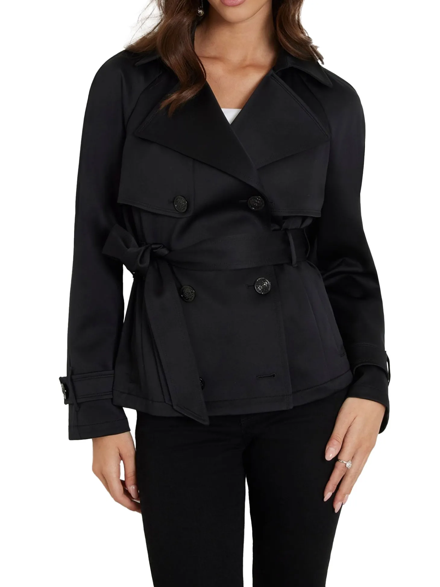 Trench crop Andrea belted nero