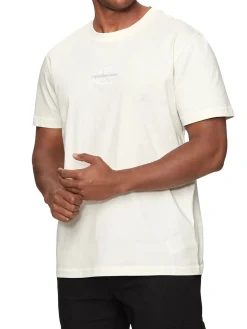 T-shirt a maniche corte con logo ricamato avorio