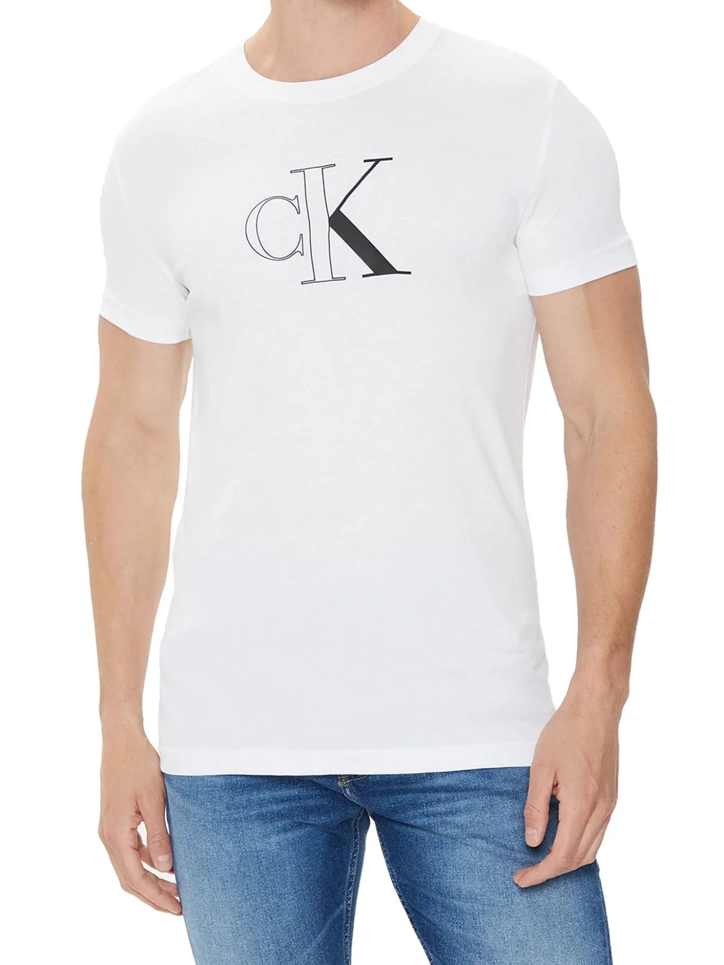 T-shirt a maniche corte con stampa logo frontale bianco