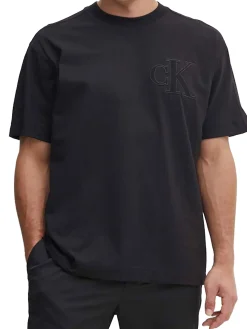 T-shirt a maniche corte con logo sul petto nero