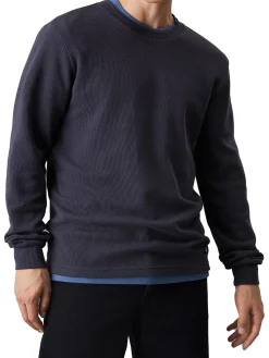 T-shirt a nido d'ape manica lunga slim blu