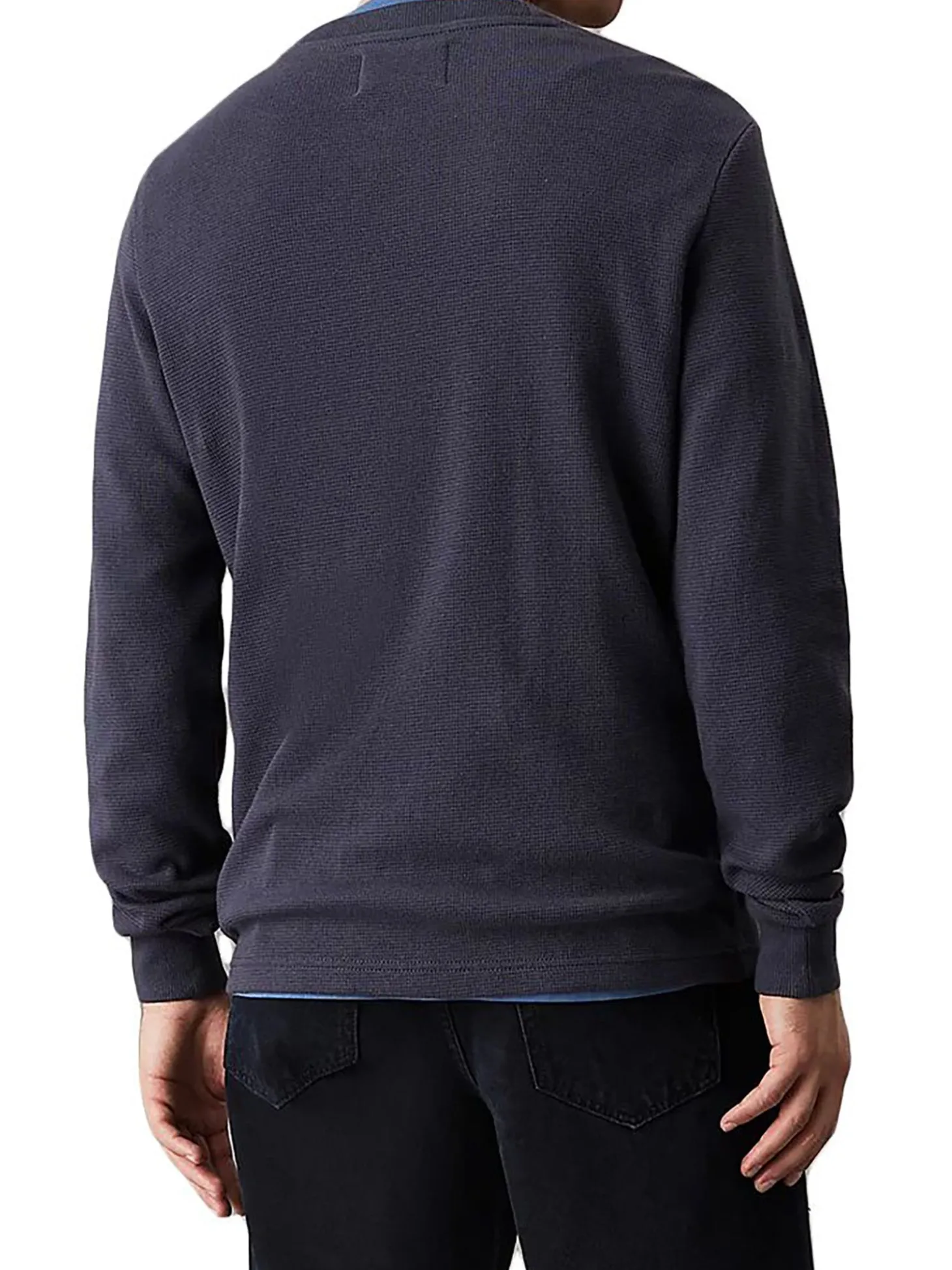 T-shirt a nido d'ape manica lunga slim blu