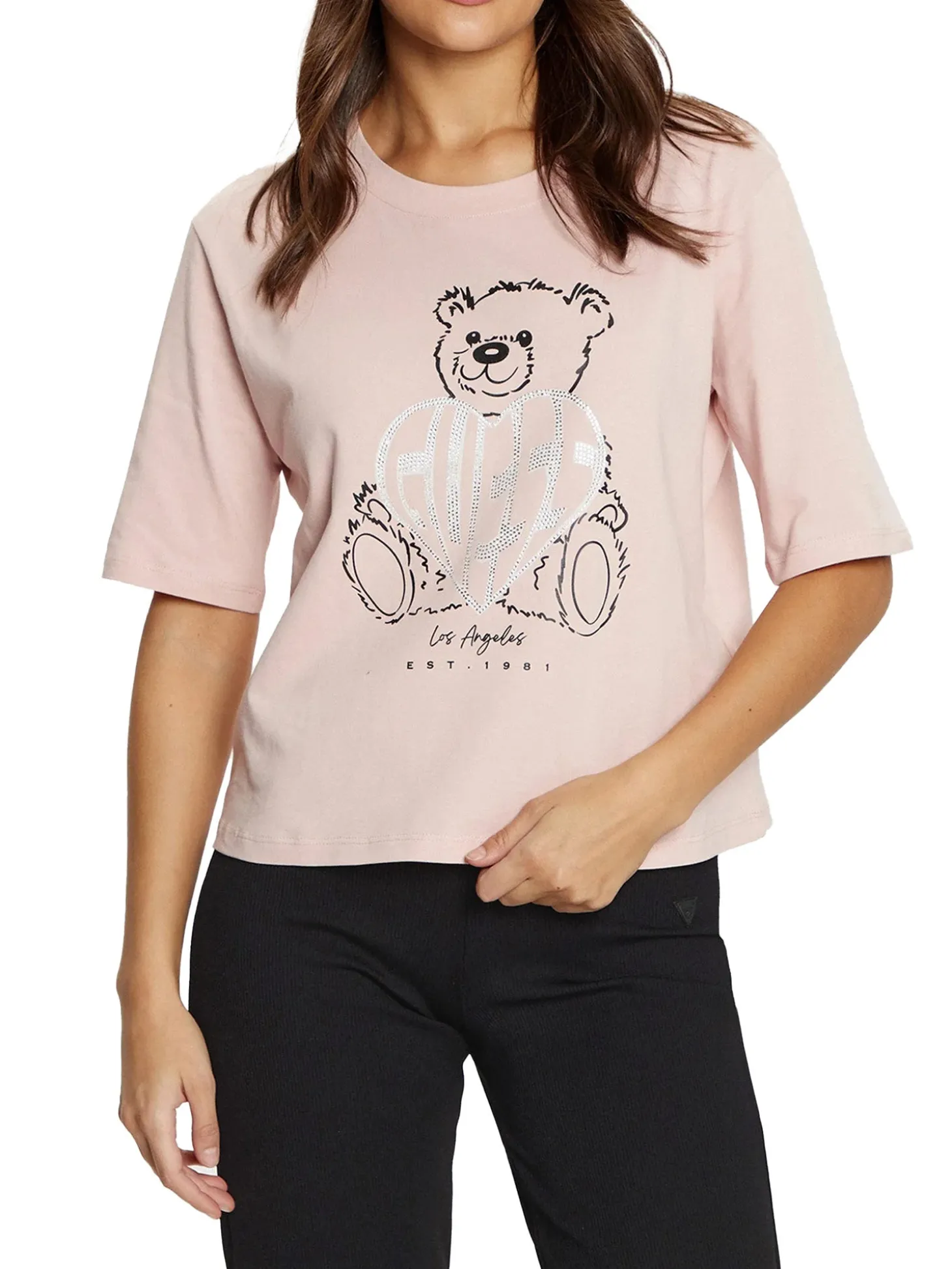 T-shirt Boxy Rhinestone rosa