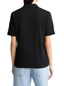 T-shirt con colletto a polo e strass nero