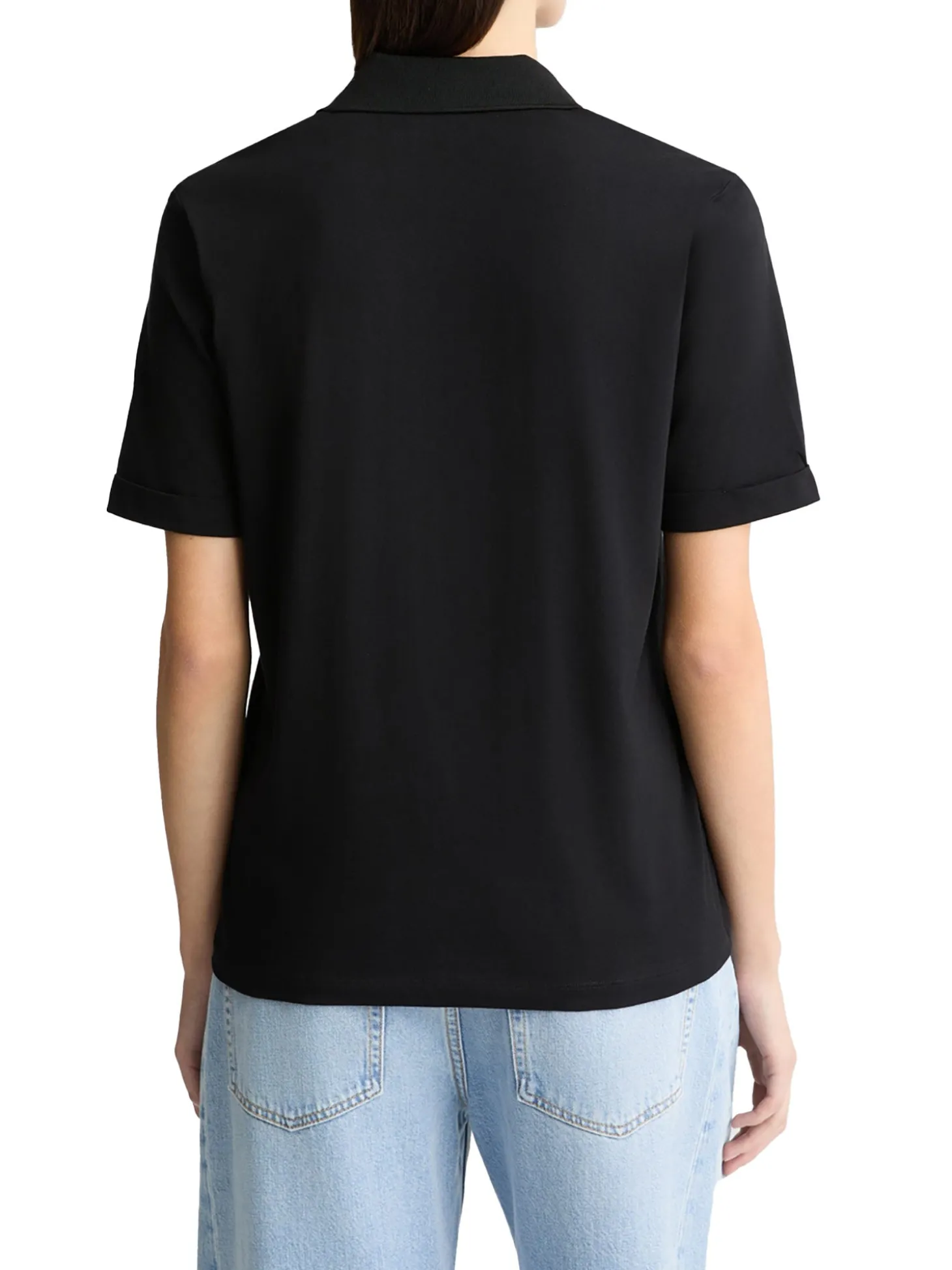T-shirt con colletto a polo e strass nero