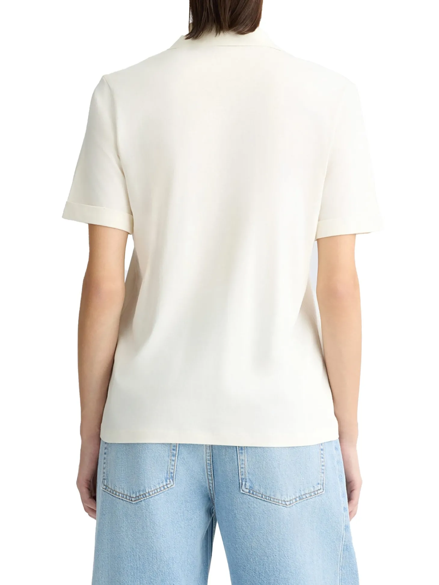 T-shirt con colletto a polo e strass bianco