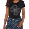 T-shirt con logo centrale glitter nero