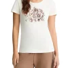 T-shirt con logo in strass sul petto bianco