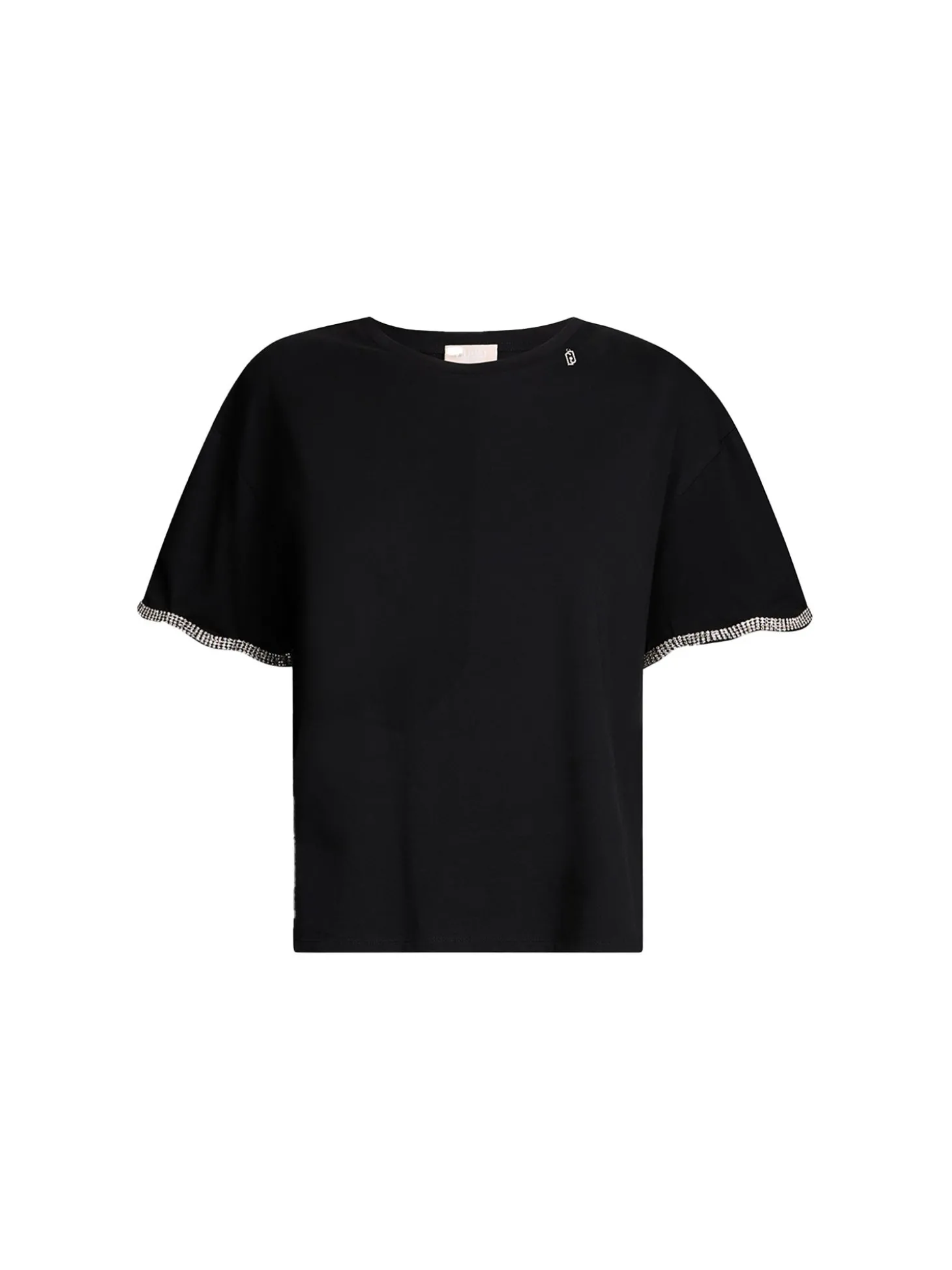T-shirt con maniche con strass nero