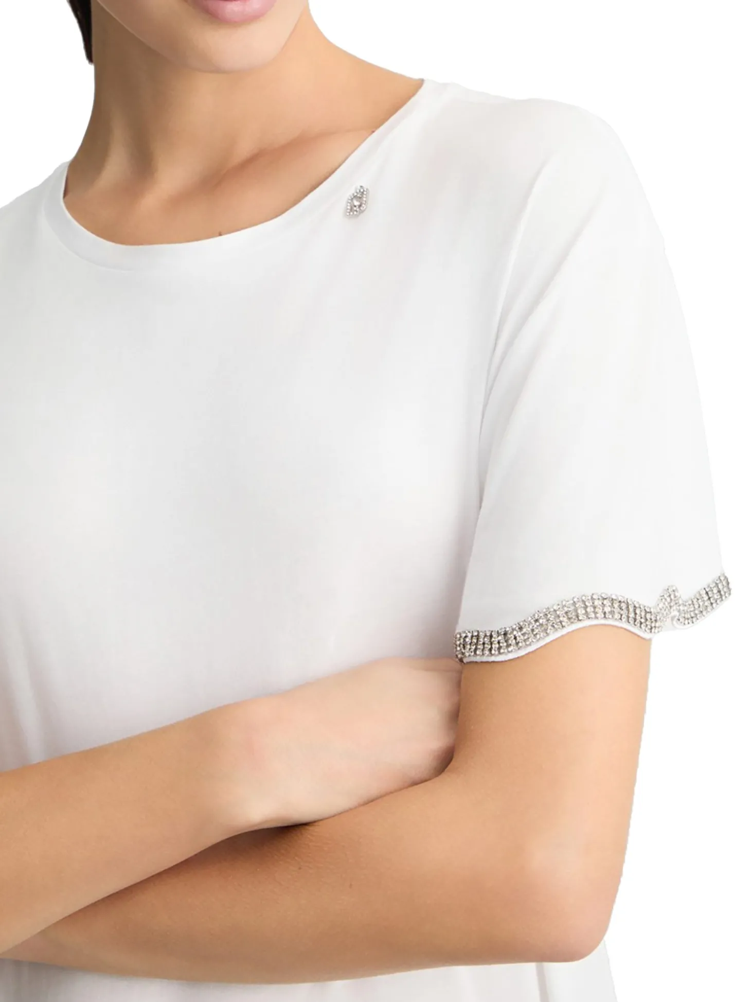 T-shirt con maniche con strass bianco