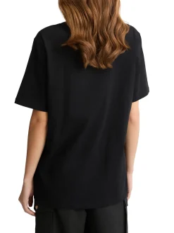 T-shirt con maxi logo in strass sul petto nero