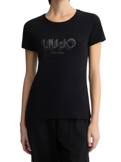 T-shirt con stampa del logo sul petto nero