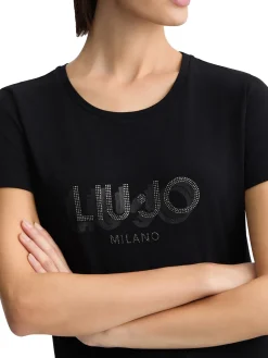T-shirt con stampa del logo sul petto nero