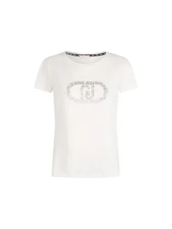 T-shirt con stampa del logo in strass sul petto bianco