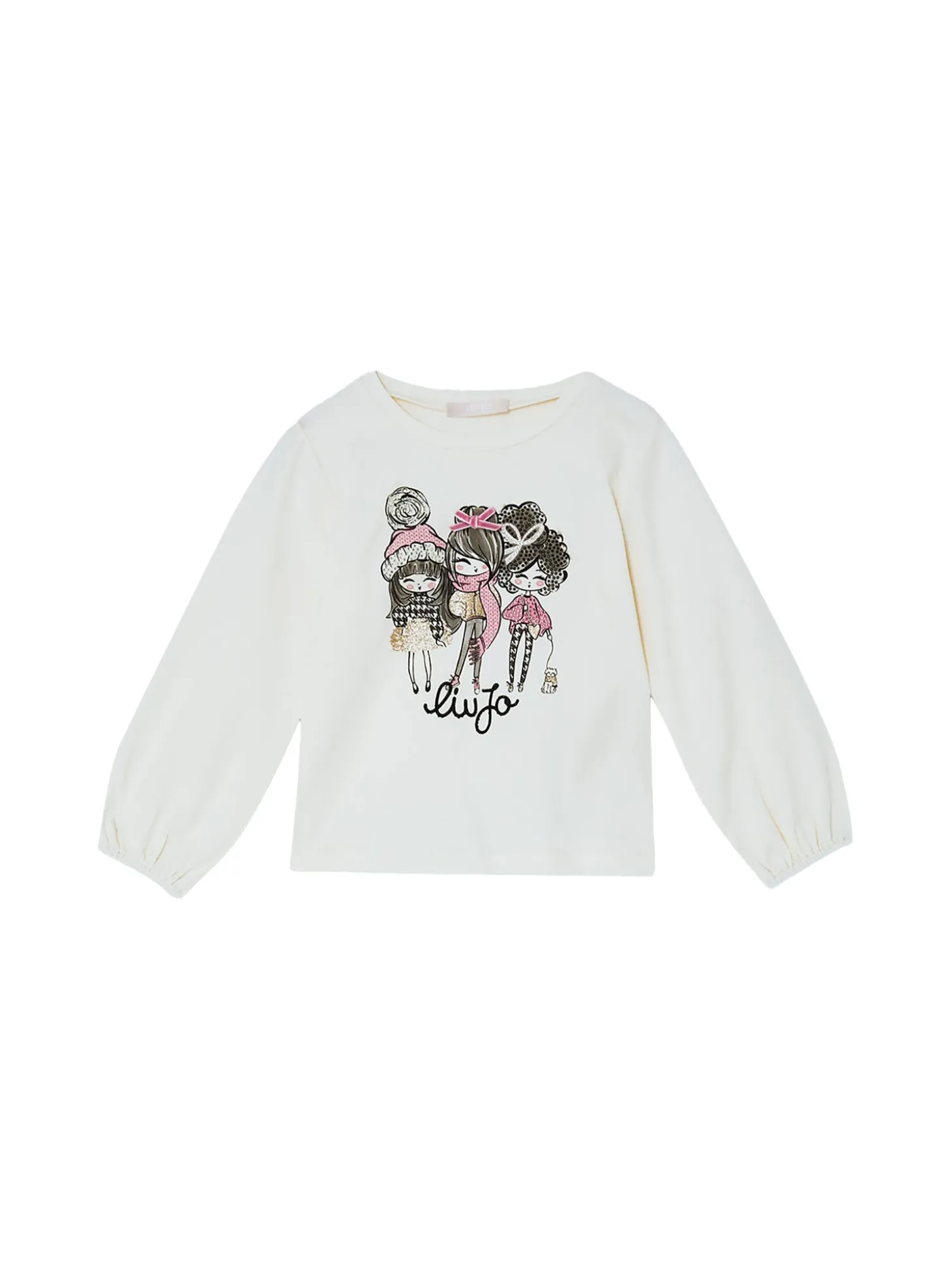 T-shirt con stampa e strass bianco