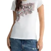 T-shirt con stampa floreale con logo bianco