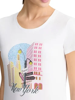 T-shirt con stampa "New York" con strass bianco