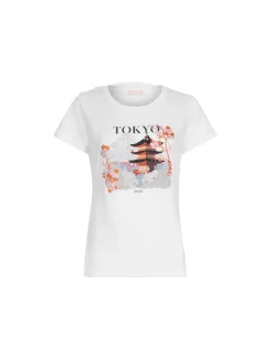 T-shirt con stampa "Tokyo" con strass bianco