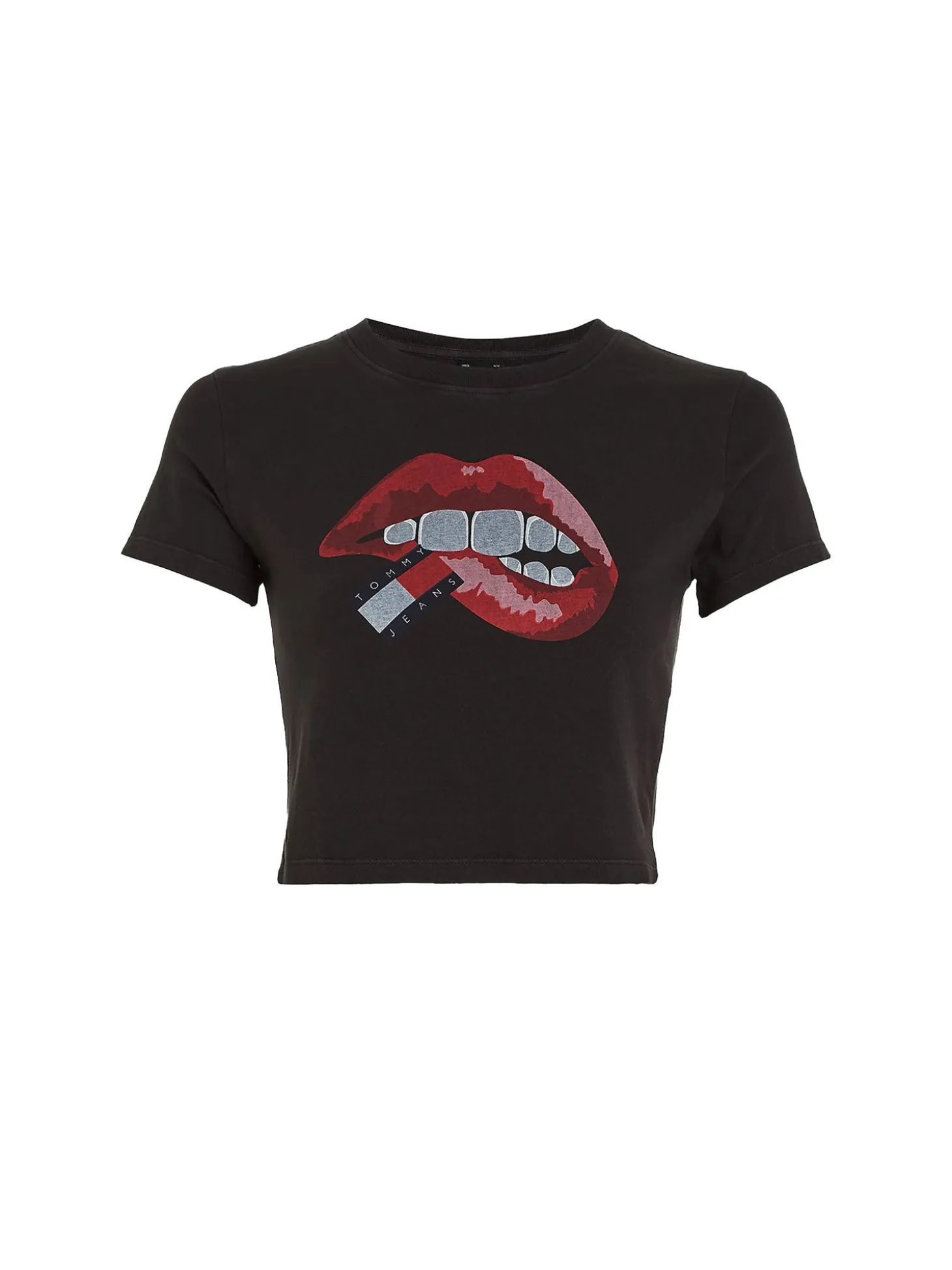 T-shirt in jersey di cotone washed Slim fit crop con stampa labbra ner