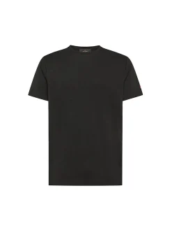 T-shirt in piquet stretch di cotone e seta nero
