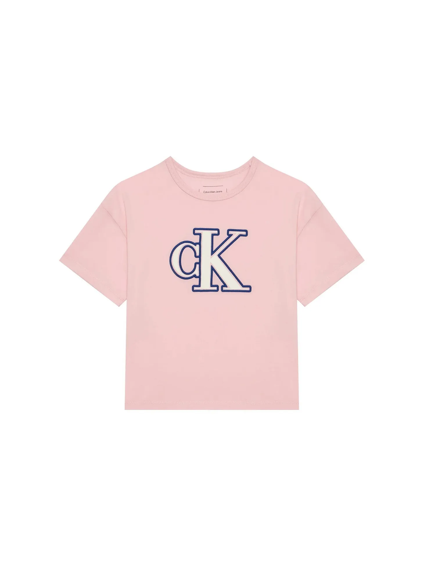 T-shirt kids logo monogram flock boxy rosa