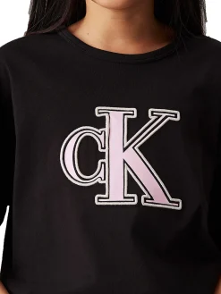 T-shirt kids logo monogram flock boxy nero
