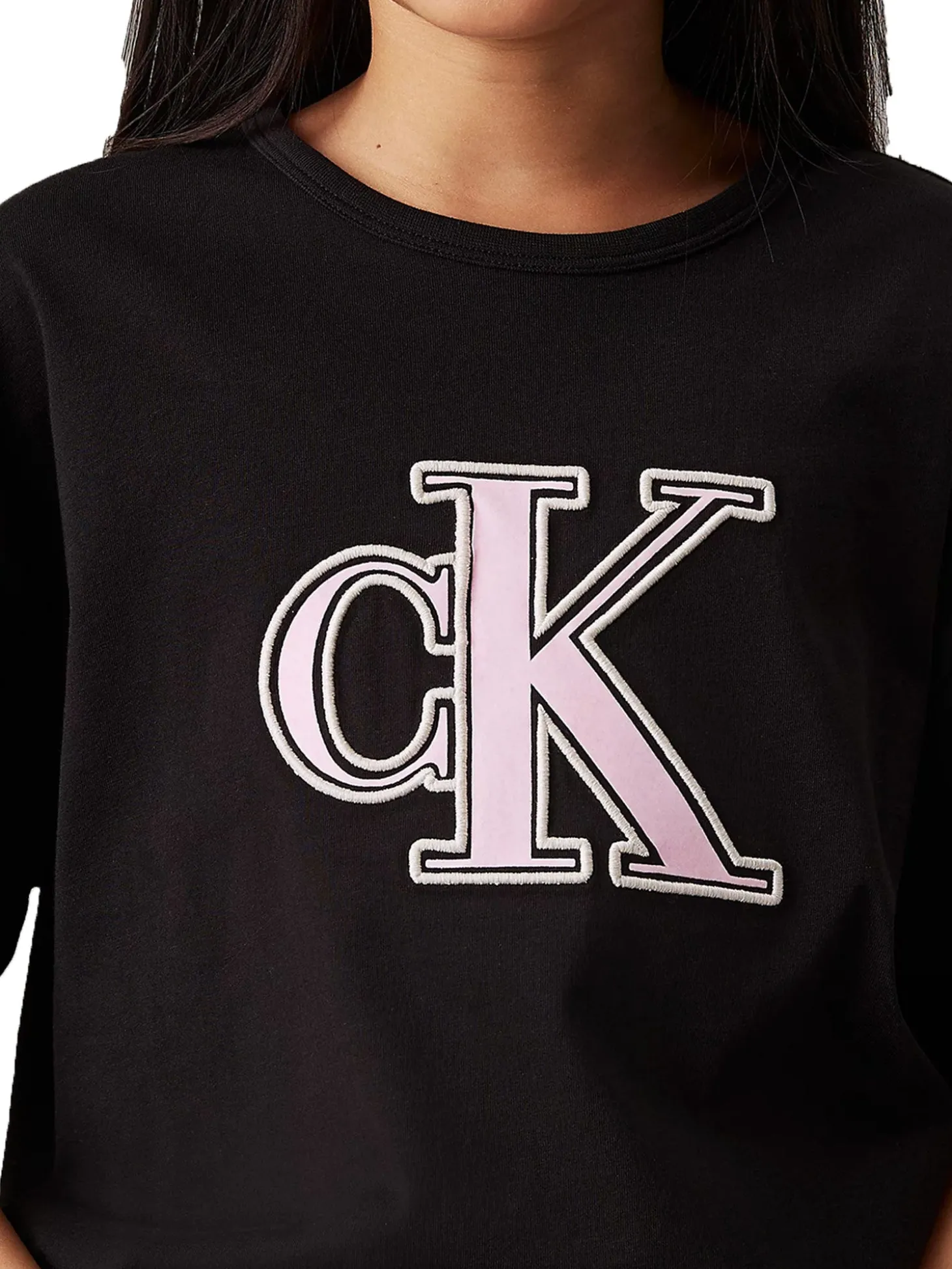 T-shirt kids logo monogram flock boxy nero