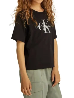 T-shirt kids monologo glitter nero