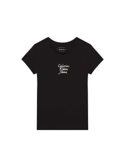 T-shirt kids slim fit logo handwriting nero