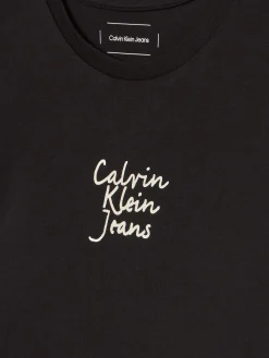 T-shirt kids slim fit logo handwriting nero